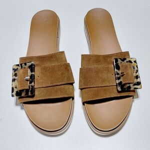 CRISTINA FRANCINI Women's Brown Slide Sandals with Leopard Buckle Size 7.5